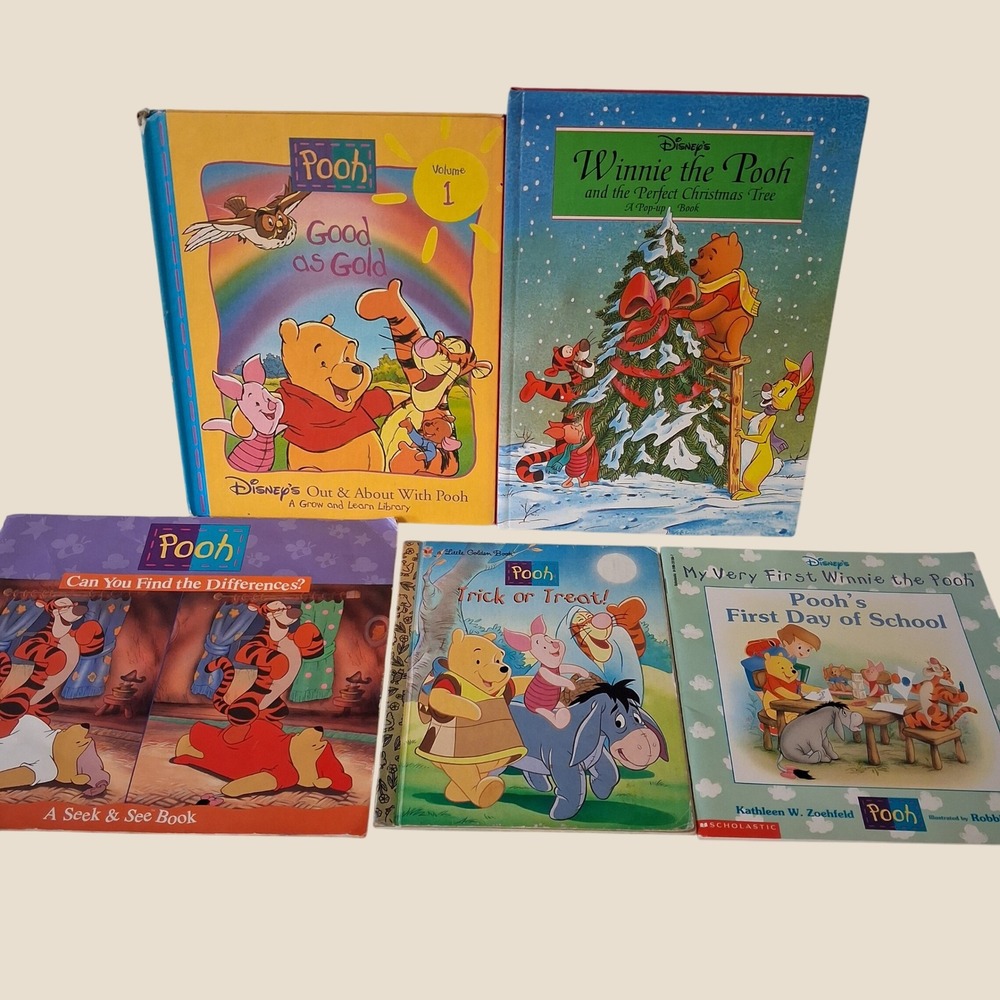 Vintage Disney Winnie The Pooh Books Lot 5 1990s Christmas Halloween Seek & Find